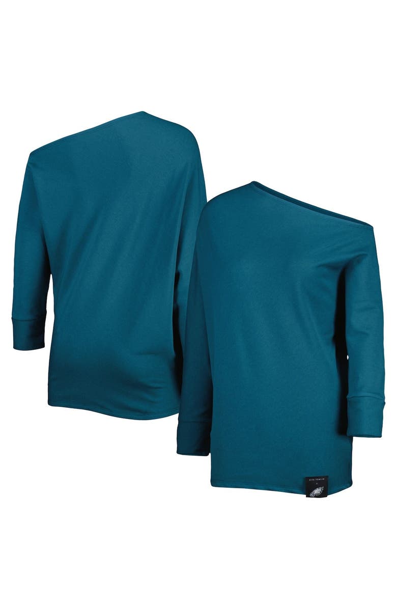 KIYA TOMLIN Women's KIYA TOMLIN Midnight Green Philadelphia Eagles Twisted Tri-Blend Asymmetrical 3/4-Dolman Sleeve Sweatshirt, Main, color, 