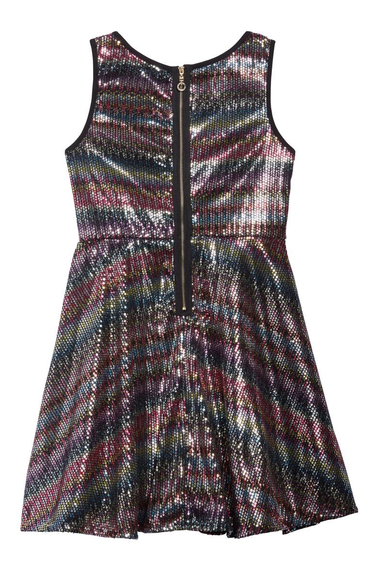 Rainbow Sequin Fit & Flare Dress, Alternate, color, RED