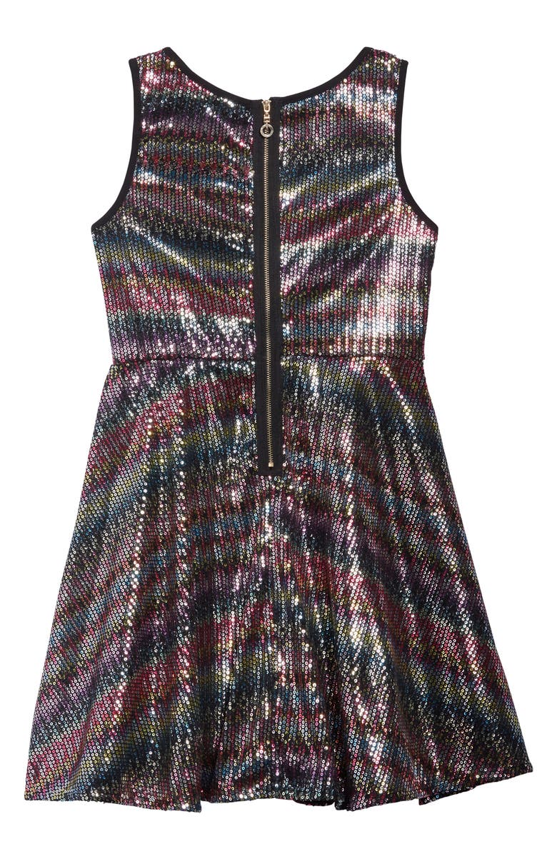 Hannah Banana Rainbow Sequin Fit & Flare Dress, Alternate, color, 