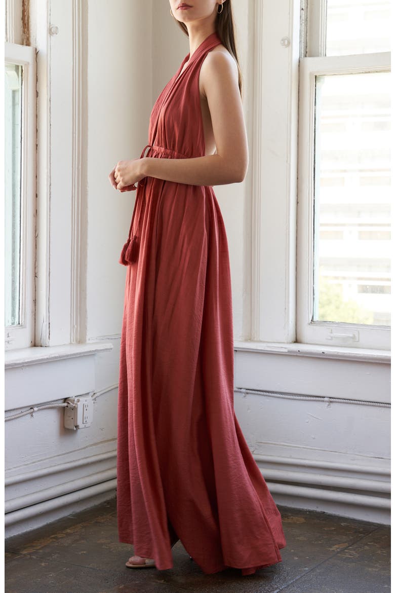 Open Back Halter Maxi Dress, Alternate, color, RUST