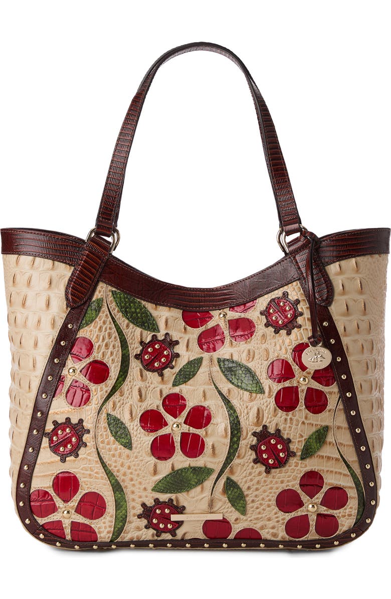 Brahmin Aliza Floral Appliqué Croc Embossed Leather Tote, Main, color,