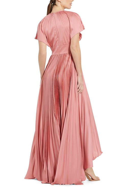 Mac Duggal Front Cutout Pleated High Low Dress In Dusty Rose