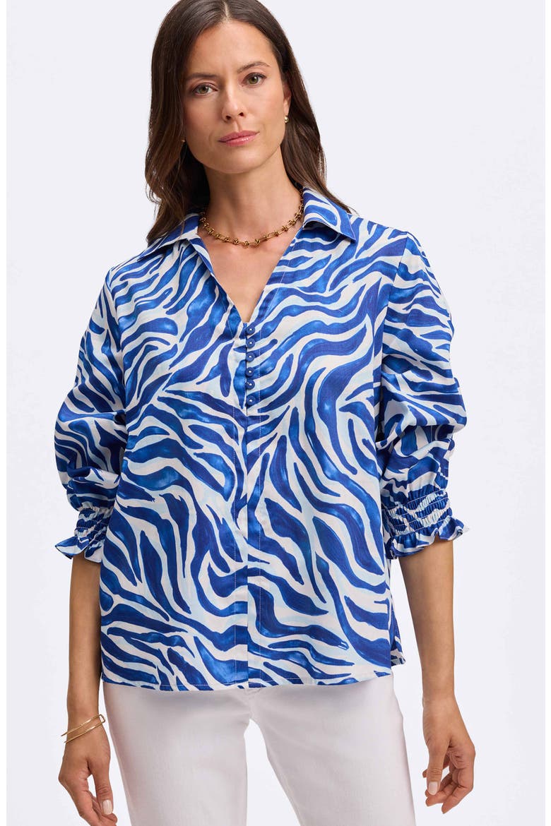 Alexis Print Cotton Popover Top, Alternate, color, BLUE/ WHITE