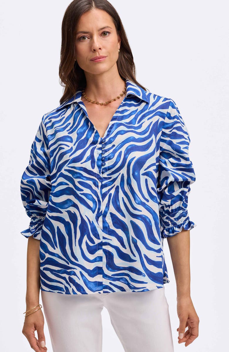 Foxcroft Alexis Print Cotton Popover Top, Alternate, color, Blue/ White