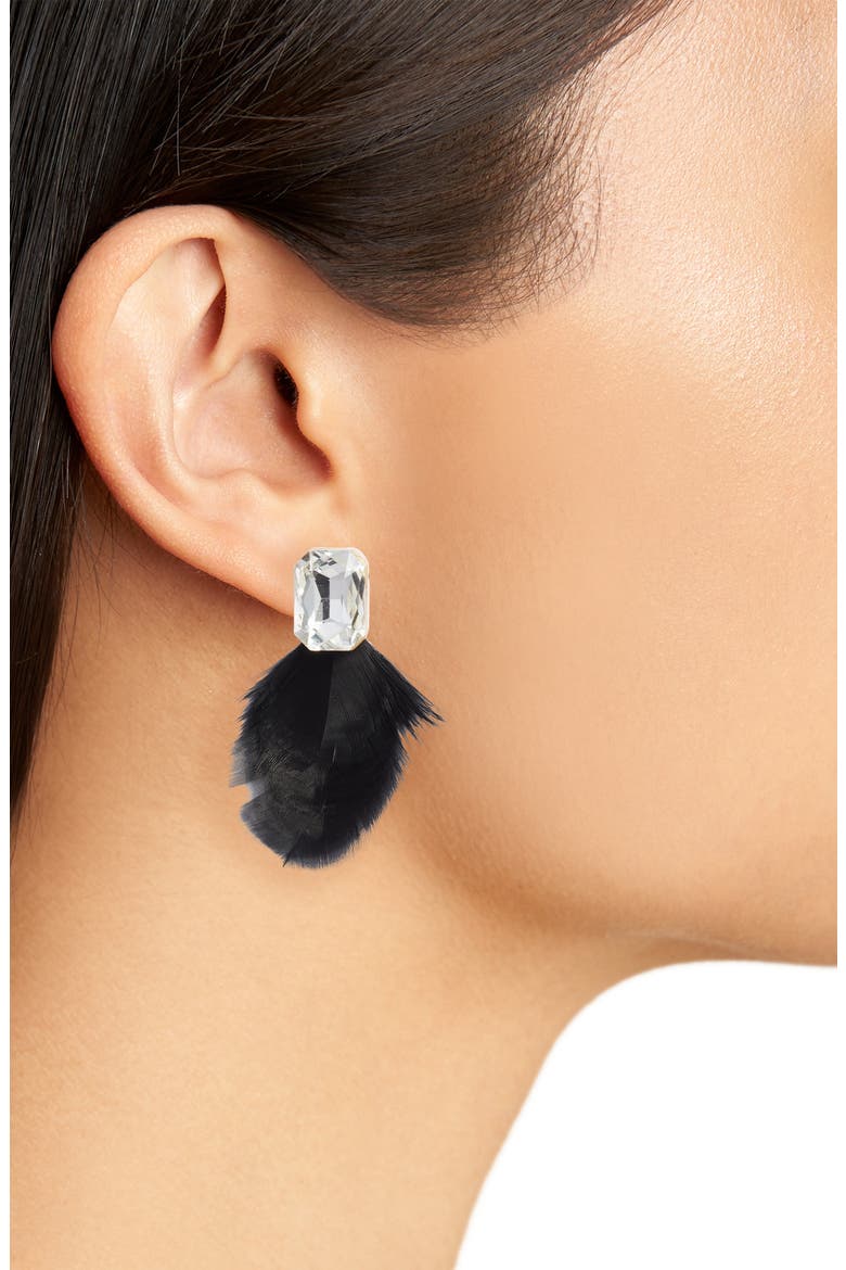 feather drop earrings, Alternate, color, BLACK MULTI