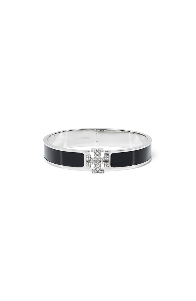 Tory Burch Icon Enamel Bracelet, Main, color, Tory Silver / Black / Crystal