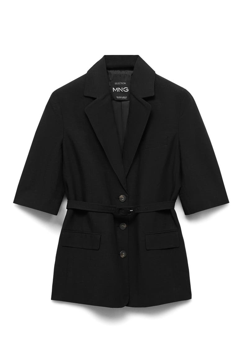 Argelia Short Sleeve Belted Blazer, Alternate, color, BLACK