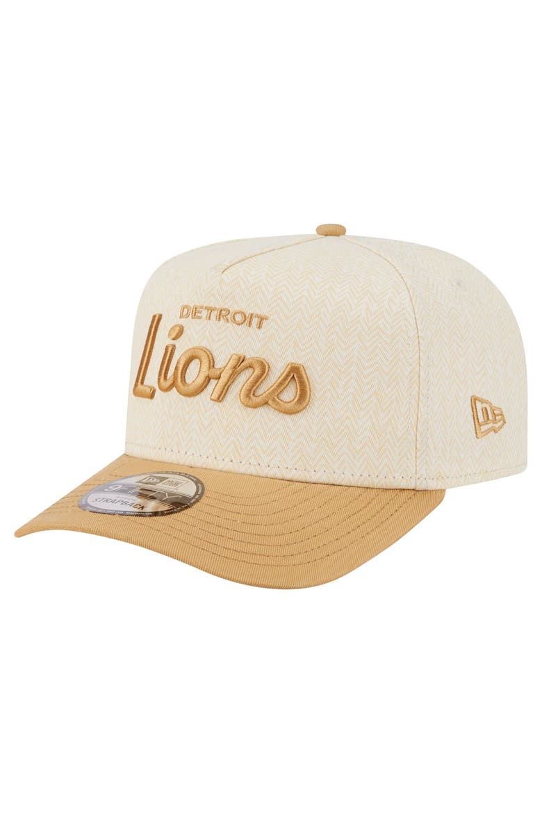 Men's New Era  Cream Detroit Lions Herringbone 9FIFTY A-Frame Snapback Hat, Alternate, color, Cream