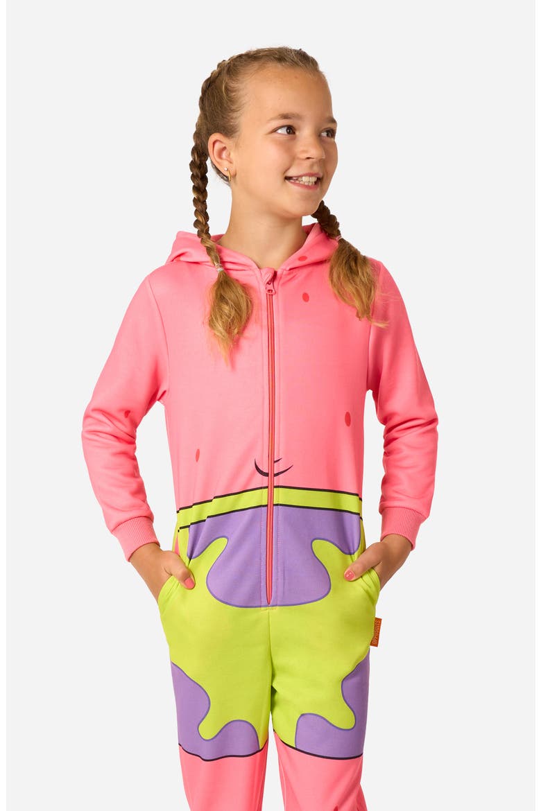 Kids' SpongeBob® Patrick One-Piece Hooded Jumpsuit, Alternate, color, PINK