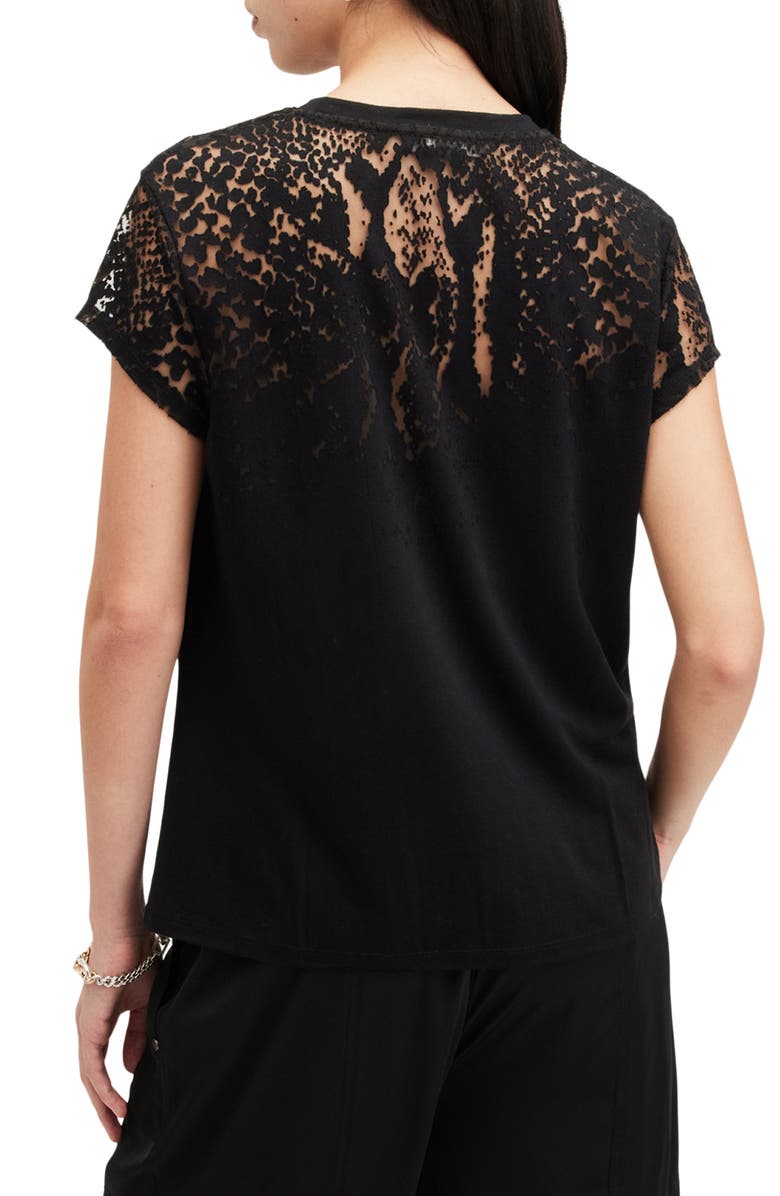 AllSaints Anna Snakeprint Lace Yoke Top, Alternate, color, Black