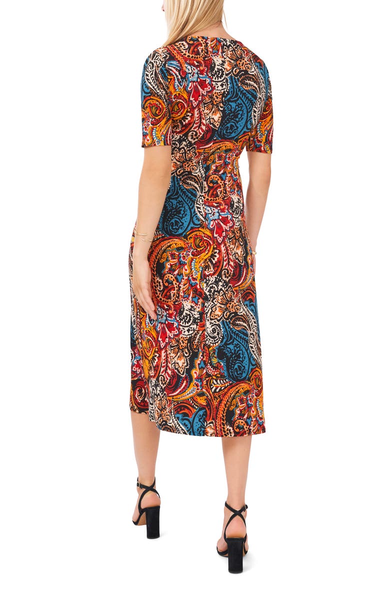 Chaus V-Neck Faux Wrap Midi Dress, Alternate, color, Black/Teal/Rust