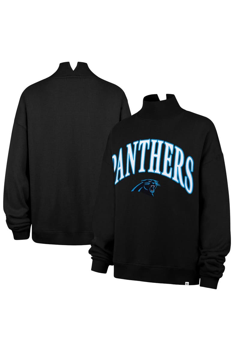 Women's '47 Black Carolina Panthers Oversized Vantage Mock Neck Sweatshirt, Main, color, Black