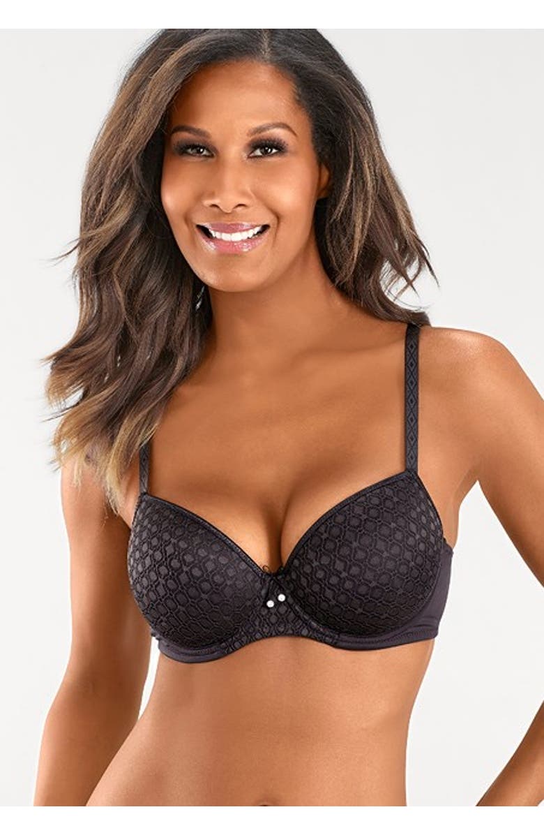 LASCANA Women's Underwire Lace Detail T-Shirt Bra, Alternate, color, Black