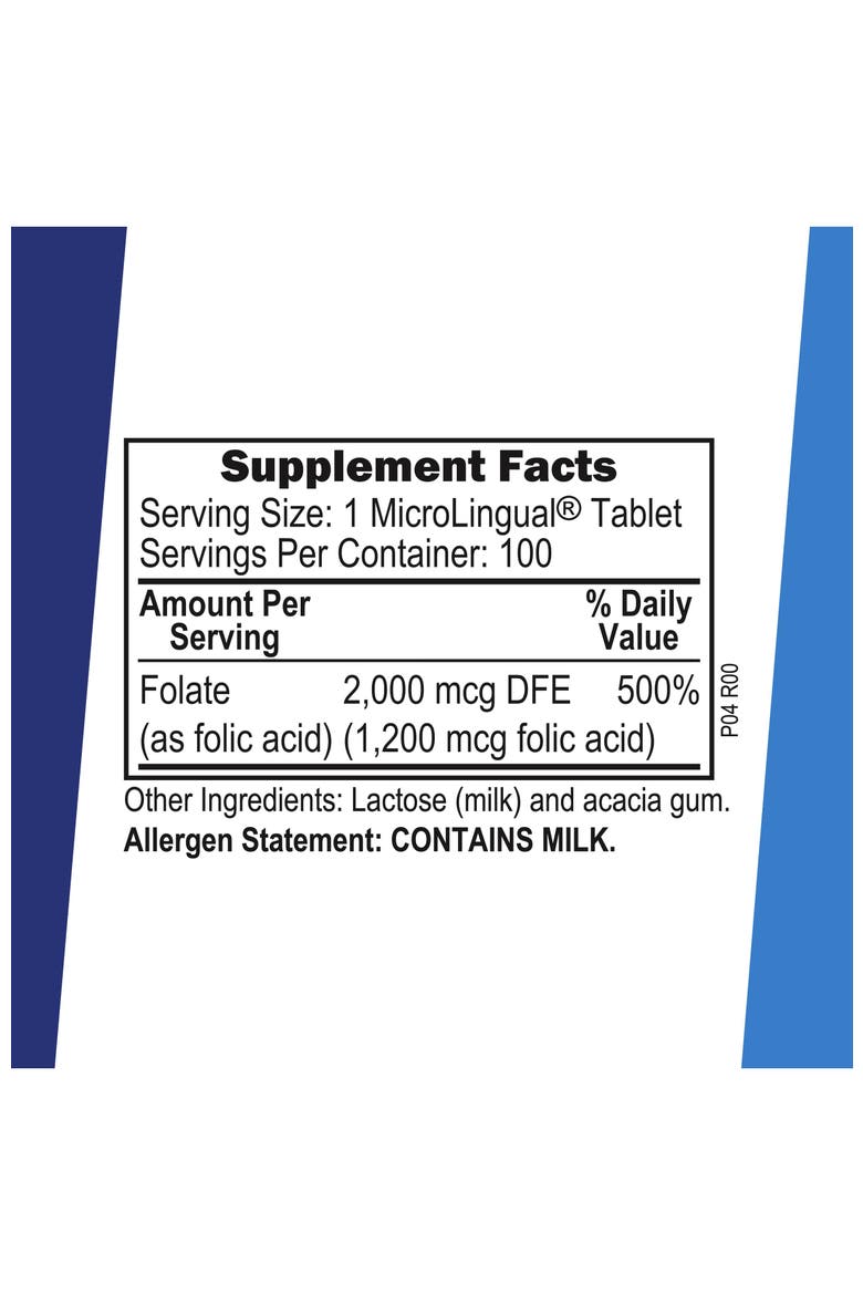 Folic Acid Sublingual Tablets with B-12 and Vitamin D-3, Alternate, color, White