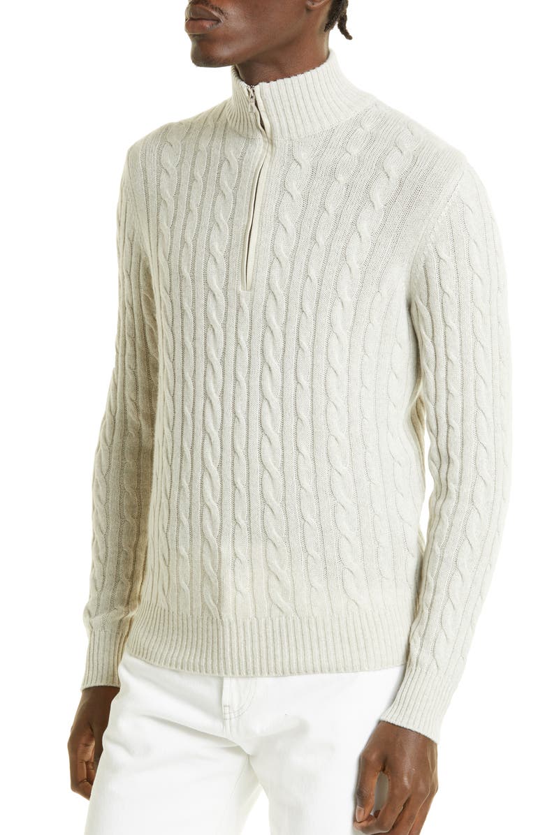 Loro Piana Men's Cable Knit Baby Cashmere Sweater, Alternate, color, 