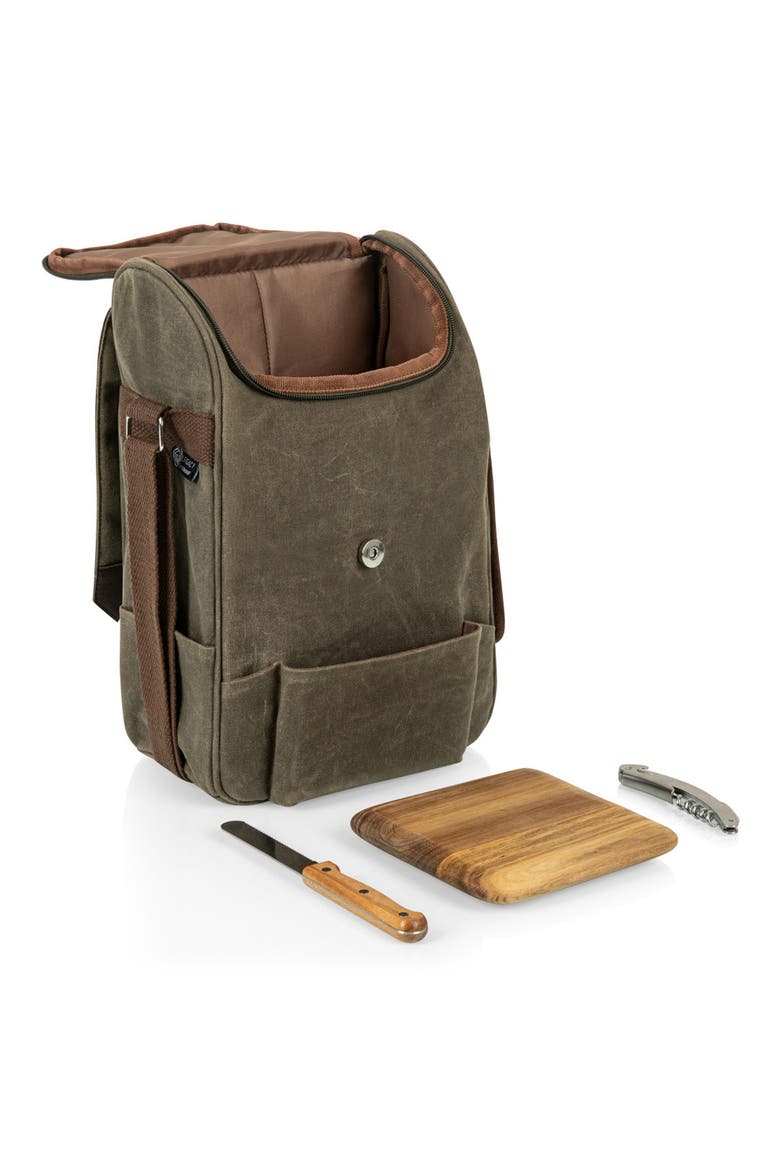2 Bottle Insulated Wine & Cheese Cooler with Cheese Board, Knife & Corkscrew, Alternate, color, KHAKI GREEN