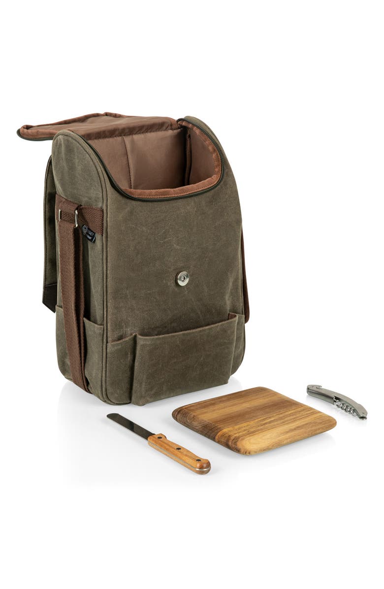 Picnic Time 2 Bottle Insulated Wine & Cheese Cooler with Cheese Board, Knife & Corkscrew, Alternate, color, Khaki Green