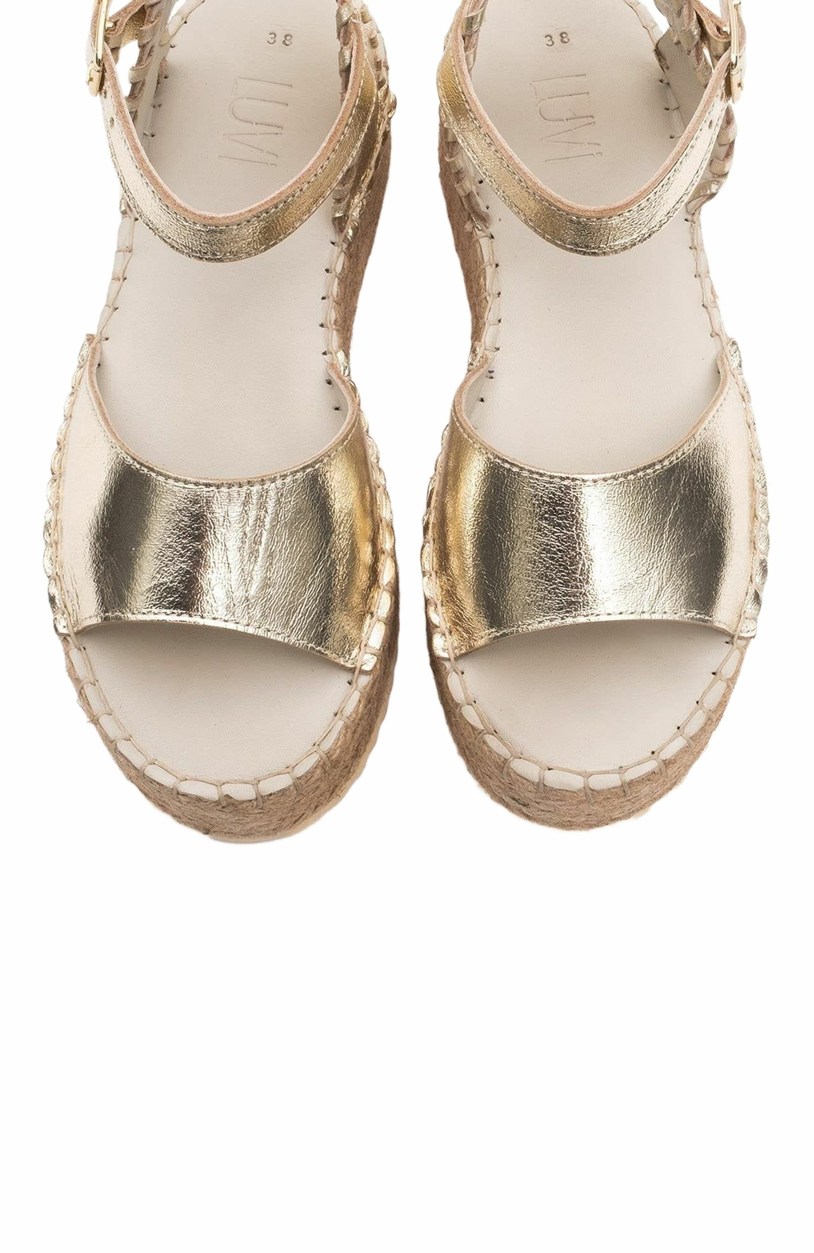 Forever & Always Shoes Serez Leather Platform Espadrilles Sandal, Alternate, color, Gold Leather