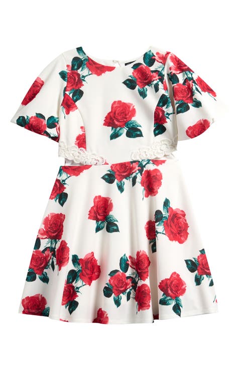 Kids' Floral Cutout Scuba Knit Dress (Big Kid)