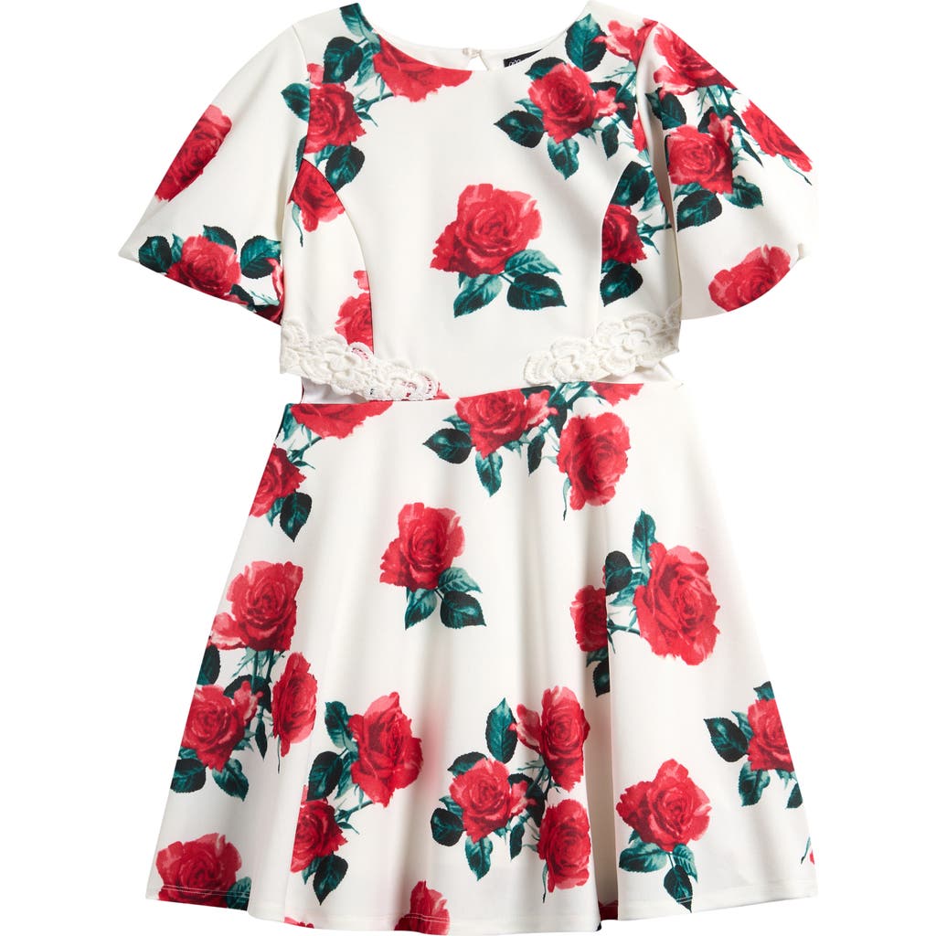 Ava & Yelly Kids' Floral Cutout Scuba Knit Dress In Pink