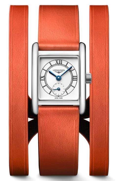 Mini DolceVita Three-Row Orange Leather Strap Watch, 21.5mm x 29mm