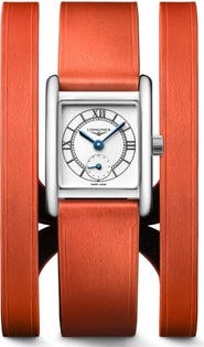 Longines Mini DolceVita Three-Row Orange Leather Strap Watch, 21.5mm x 29mm