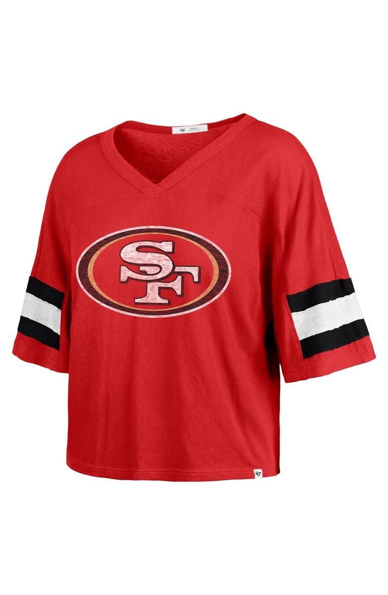 '47 Women's '47 Scarlet San Francisco 49ers  Double Header Scout Cropped V-Neck T-Shirt, Alternate, color, 