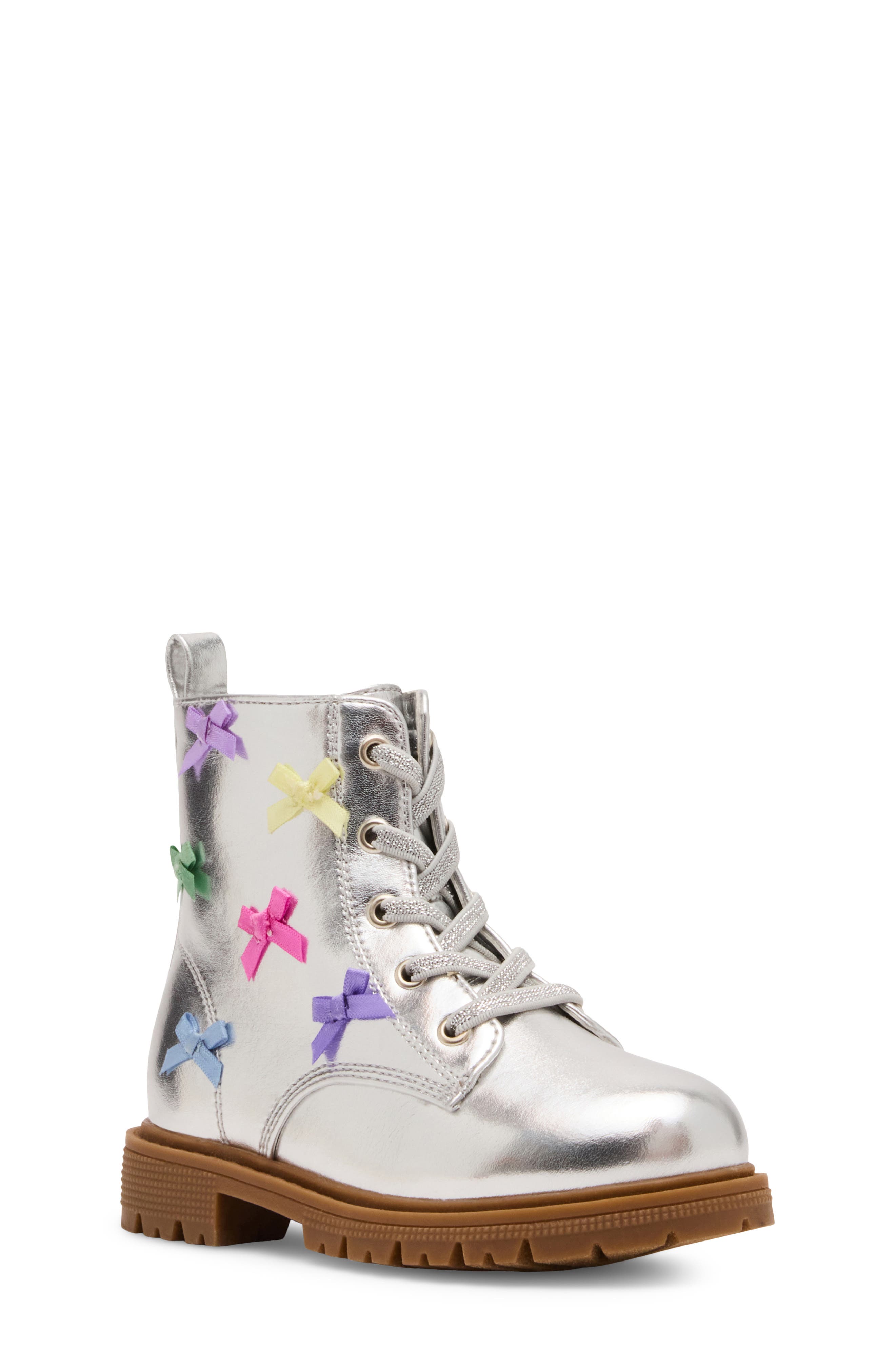 Kids' Fleur Faux Leather Boot, Main, color, SILVER
