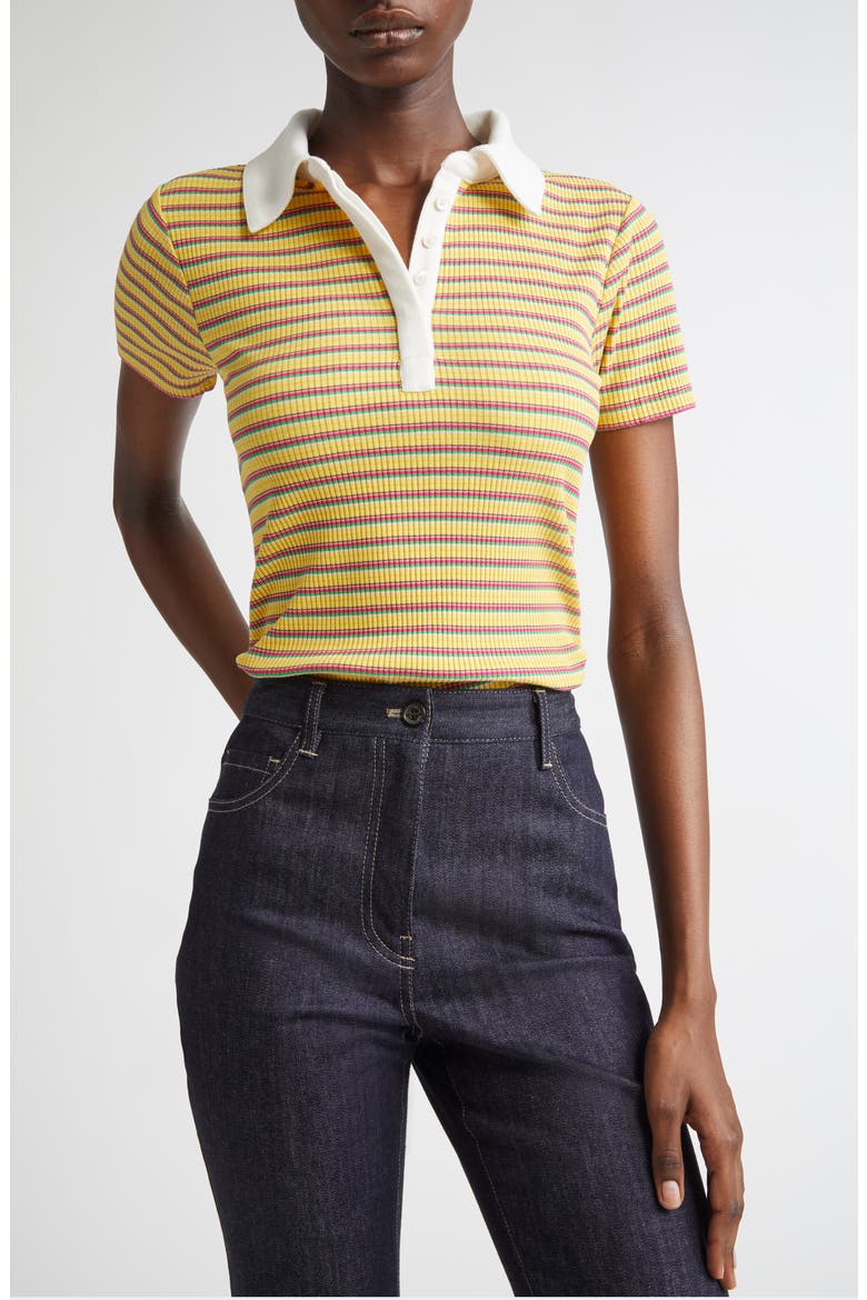 Avalon Polo Top, Main, color, LEMON DROP STRIPE COMBO
