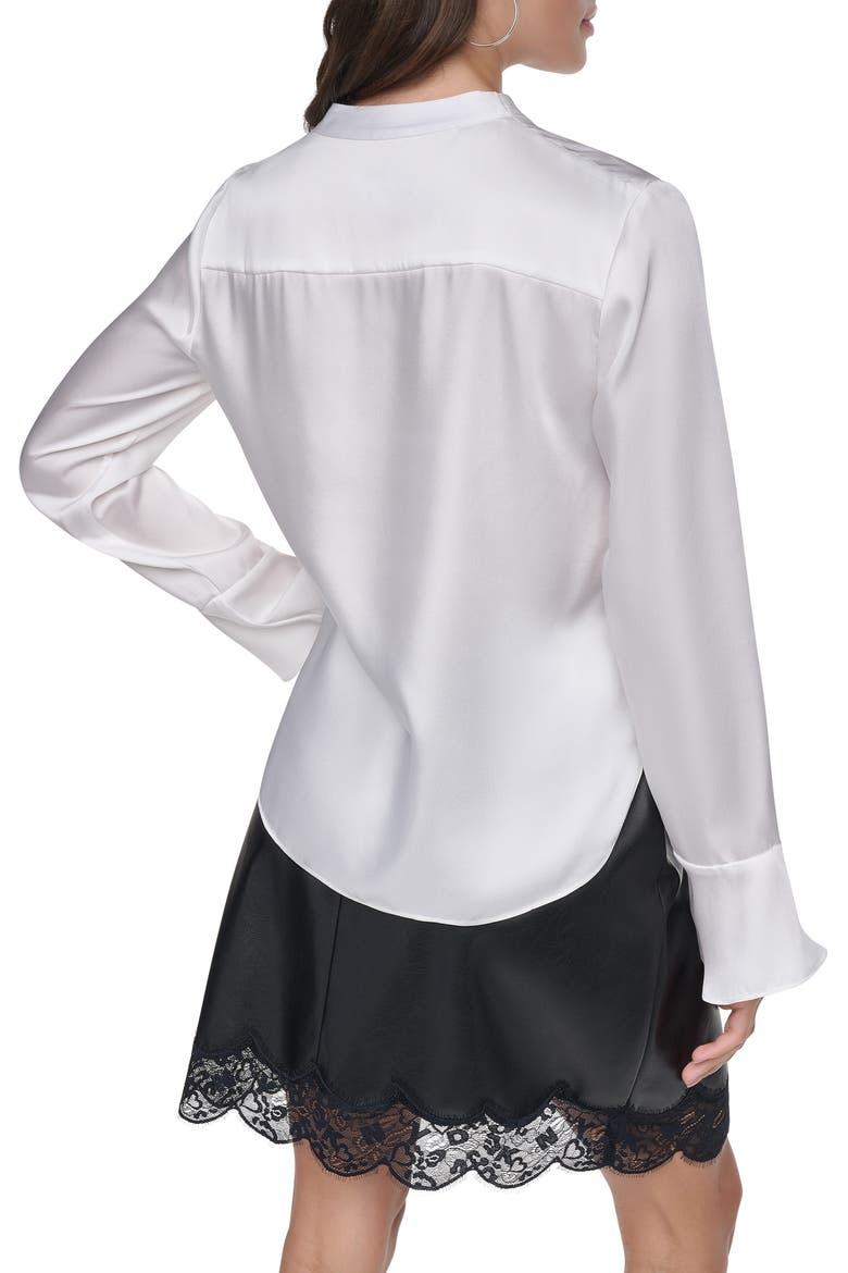 Lace Trim Tie Neck Top with Bell Sleeves, Alternate, color, IVORY