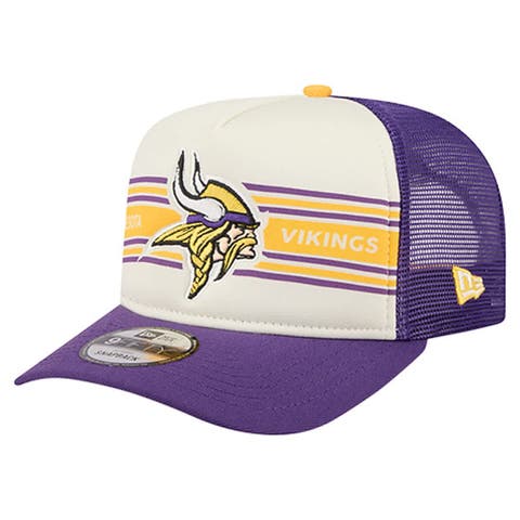 Men
s New Era  Cream/Purple Minnesota Vikings Banner A-Frame 9FIFTY Trucker Snapback Hat