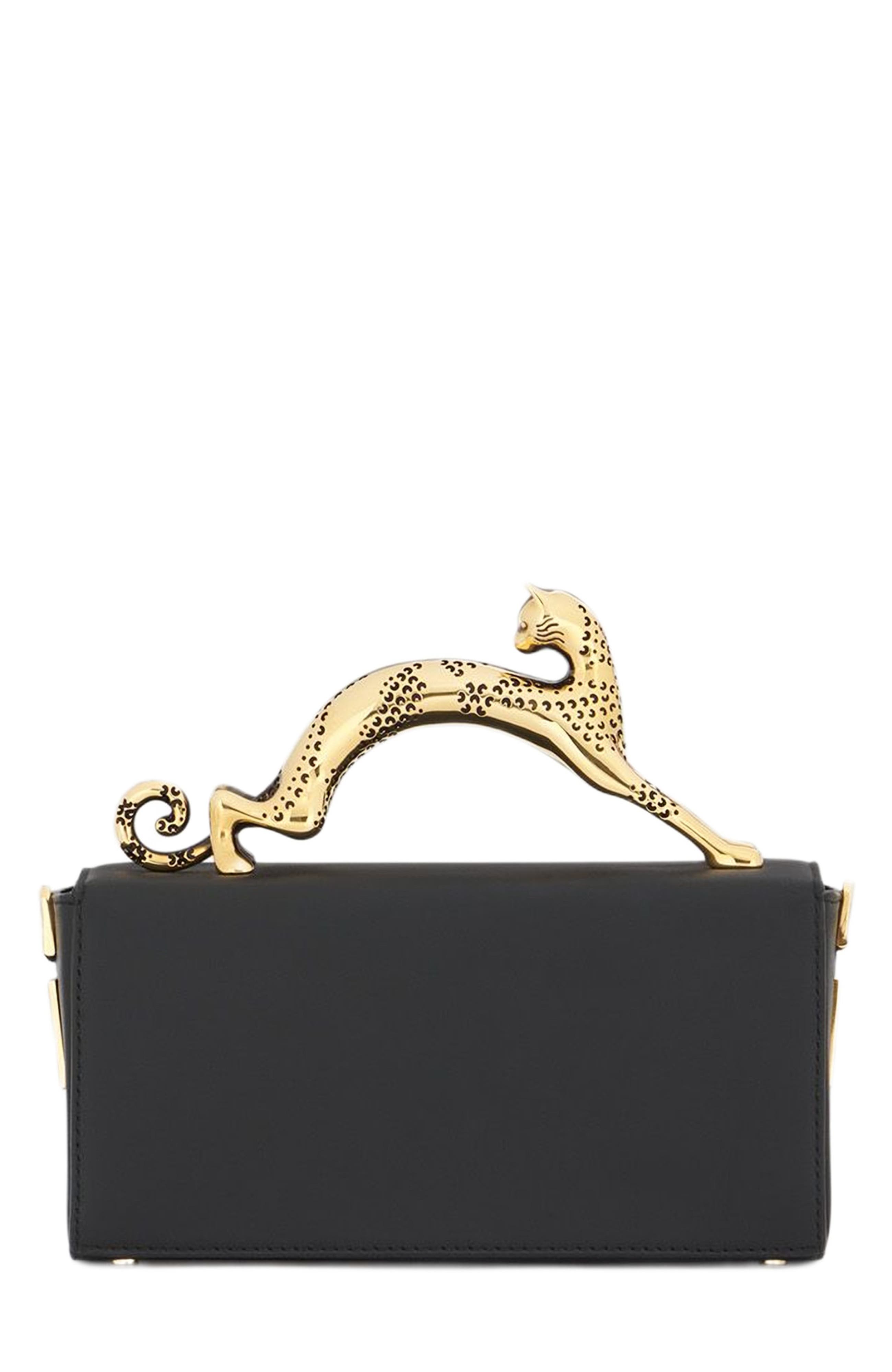 Lanvin Nano Pencil Cat Leather Bag, Alternate, color, Black