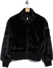 DKNY Faux Fur Mock Neck Jacket