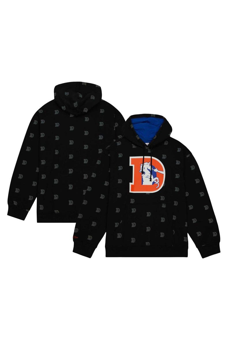 Mitchell & Ness Men's Mitchell & Ness Black Denver Broncos Allover Print Fleece Pullover Hoodie, Main, color, 