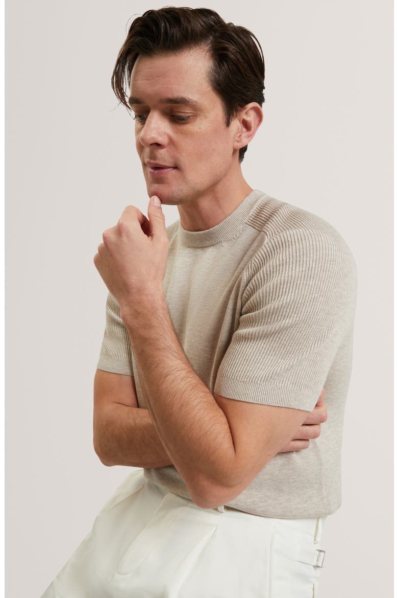 Torrent Short Sleeve Cotton & Wool Sweater, Alternate, color, TAUPE