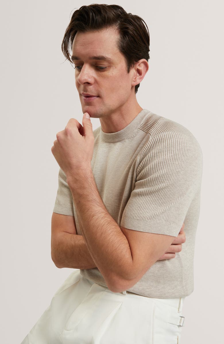 Ted Baker Torrent Short Sleeve Cotton & Wool Sweater, Alternate, color, Taupe