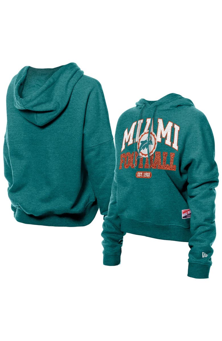 New Era Women's New Era Aqua Miami Dolphins Throwback Boxy Hoodie Sweatshirt, Main, color, Aqua