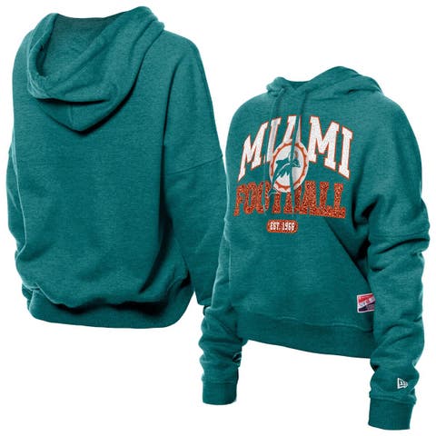 Women's New Era Aqua Miami Dolphins Throwback Boxy Hoodie Sweatshirt