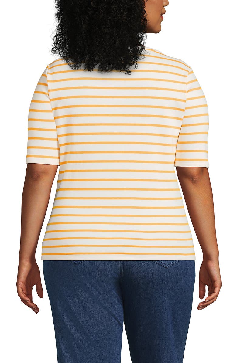 Lands' End Plus Size Supima Cotton Elbow Sleeve Boatneck Button Shoulder Tee, Alternate, color, White