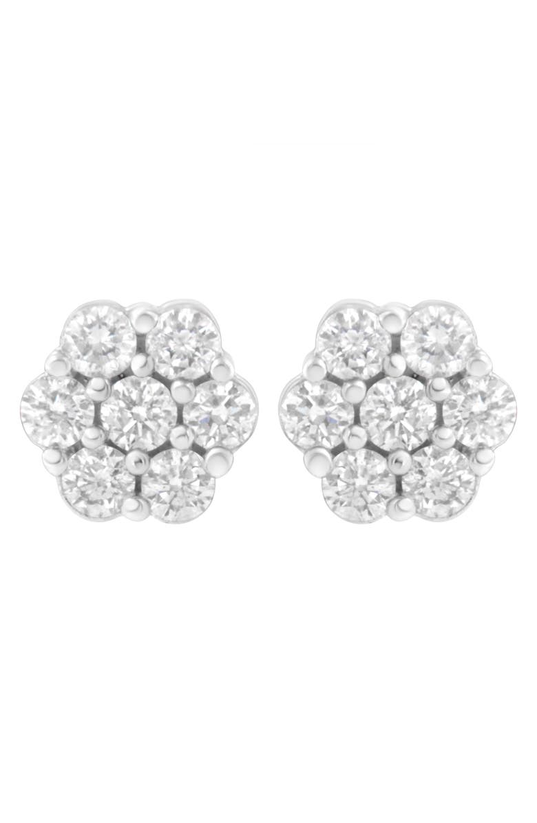 Haus of Brilliance 14K White Gold 3/4 Cttw 7 Stone Floral Cluster Diamond Stud Earrings, Main, color, White Gold