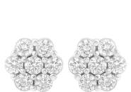 Haus of Brilliance 14K White Gold 3/4 Cttw 7 Stone Floral Cluster Diamond Stud Earrings