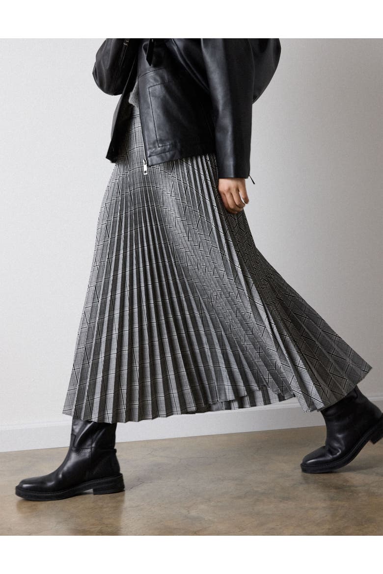 Check Pleated Midi Skirt, Alternate, color, Grey/Multi