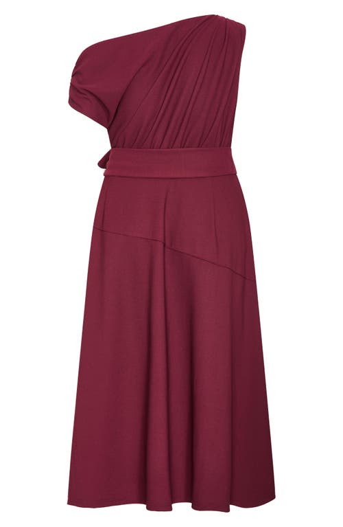 City Chic Kate One-shoulder Crepe Midi Dress In Burgundy