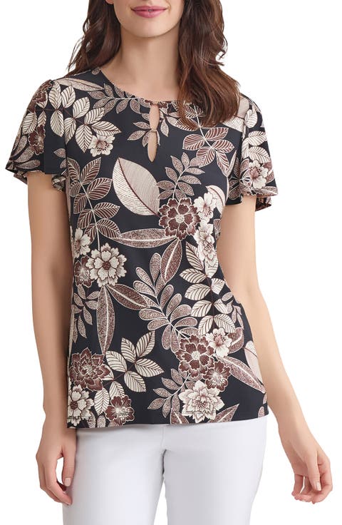 売れ筋商品|||カスパー カットソー トップス レディース Petite Dot-Print Crewneck Ruffle-Sleeve Top, Created for Macy's White/blac Kasper Petite Dot-Print Crewneck Ruffle-Sleeve Top, Created