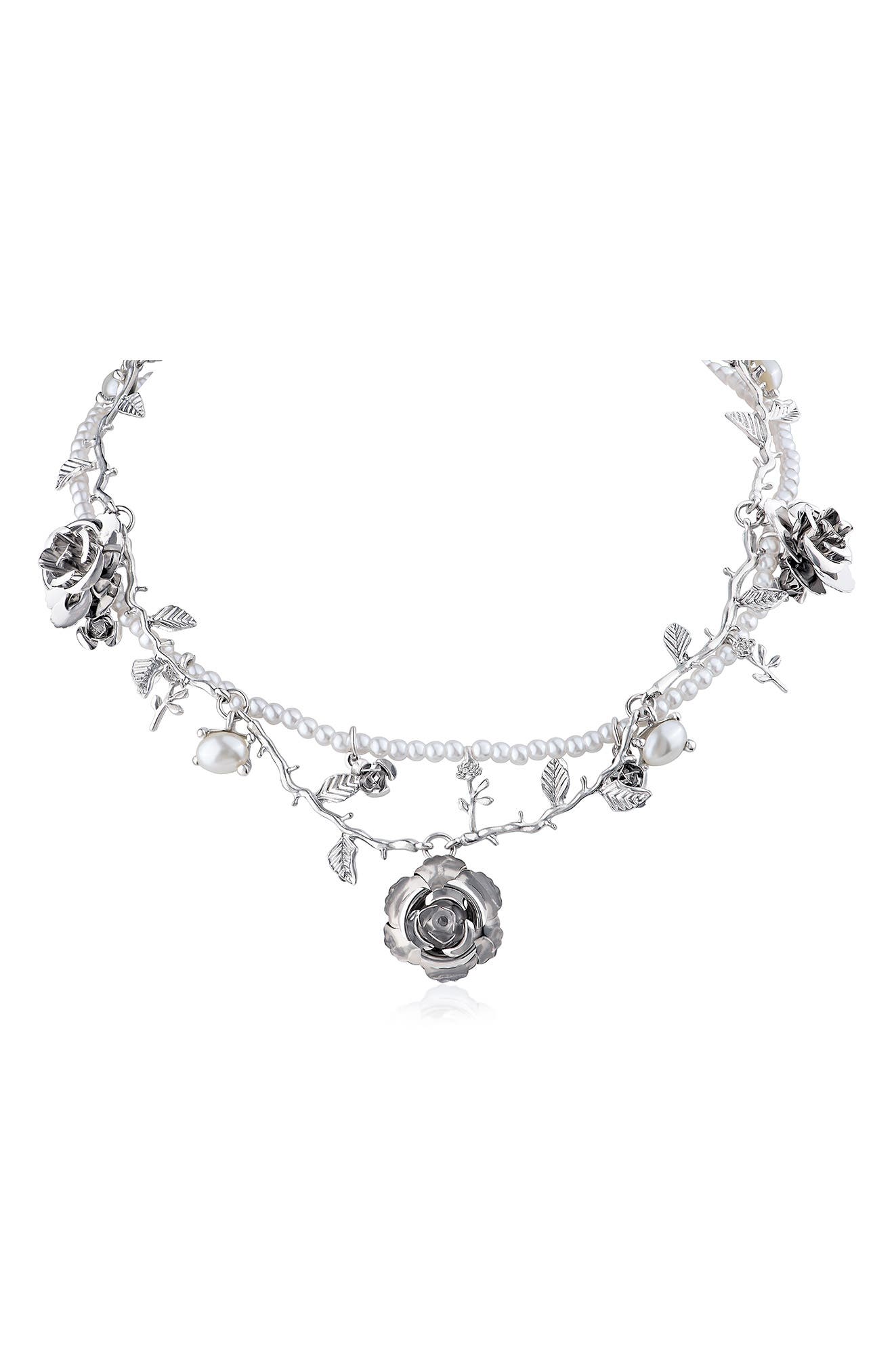 JARDIN Set of 2 Faux Pearl & Rose Vine Necklaces