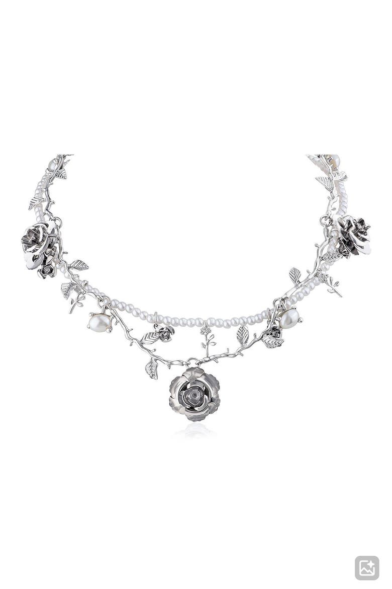 Set of 2 Faux Pearl & Rose Vine Necklaces (Nordstrom Exclusive), Main, color, WHITE/ SILVER