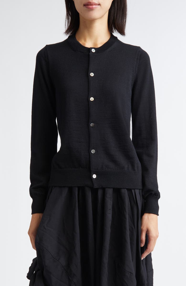 Comme des Garçons Comme des Garçons Wool Jersey Cardigan, Main, color, Black