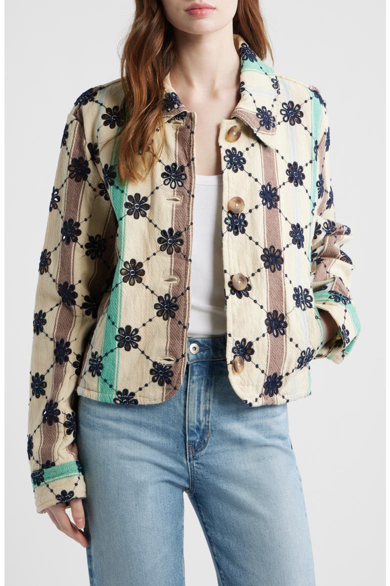 Cassie Mod Stripe Eyelet Cotton Jacket, Main, color, IVORY COMBO - STRIPE