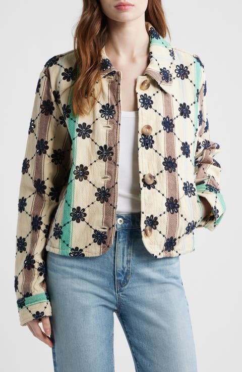 Cassie Mod Stripe Eyelet Cotton Jacket