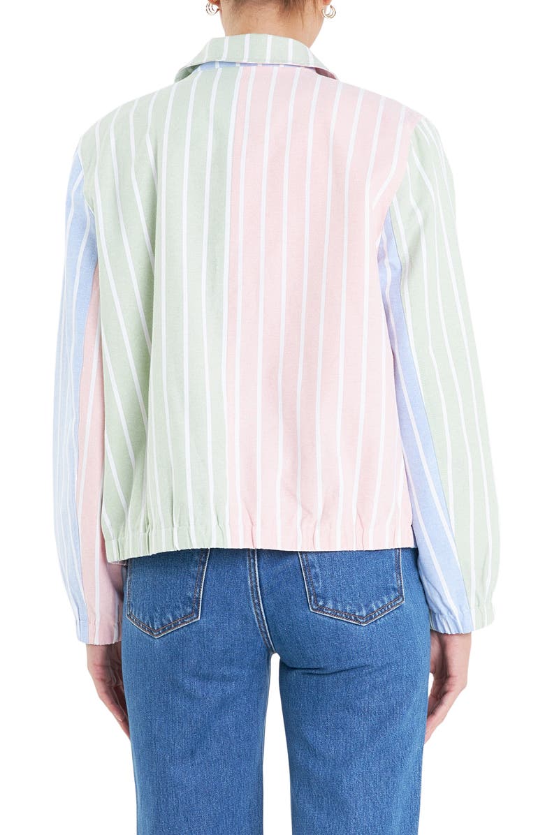 English Factory Sports Club Colorblock Stripe Cotton Blend Zip Jacket, Alternate, color, Green Multi